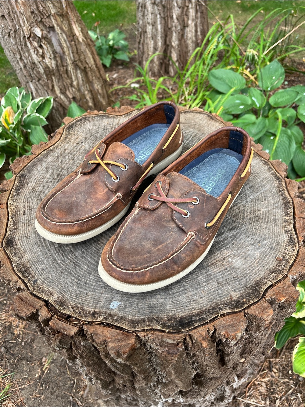 Sperry Brown Leather Two-Eye Boat Shoes with Tan Laces